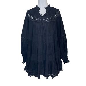 Anthropologie Maeve Long-Sleeve Lace Mini Dress Black Size Medium